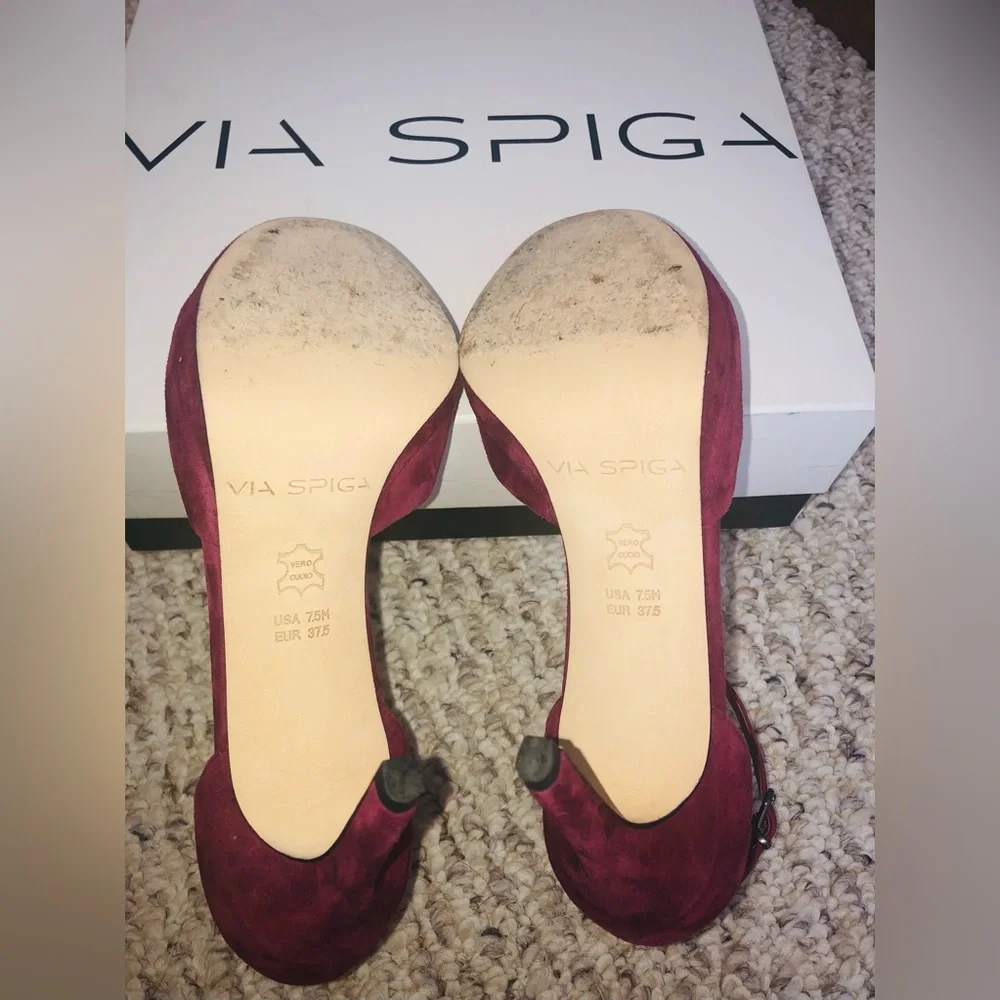 Via Spiga Burgundy, 4 inch ankle strap heels. - Picture 4 of 5